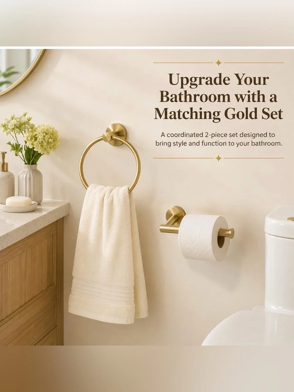 NEW! FAIRGIA Toilet Paper Holder Towel Ring Brushed Gold Bathroom Hardware